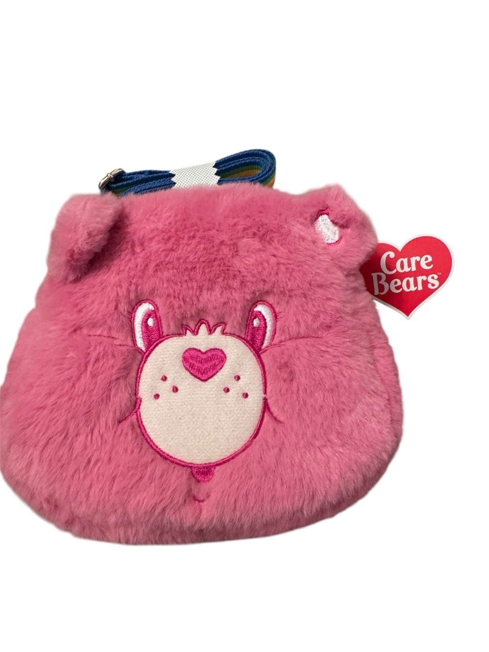 Care Bears Pink Plush Bear Face Crossbody Bag